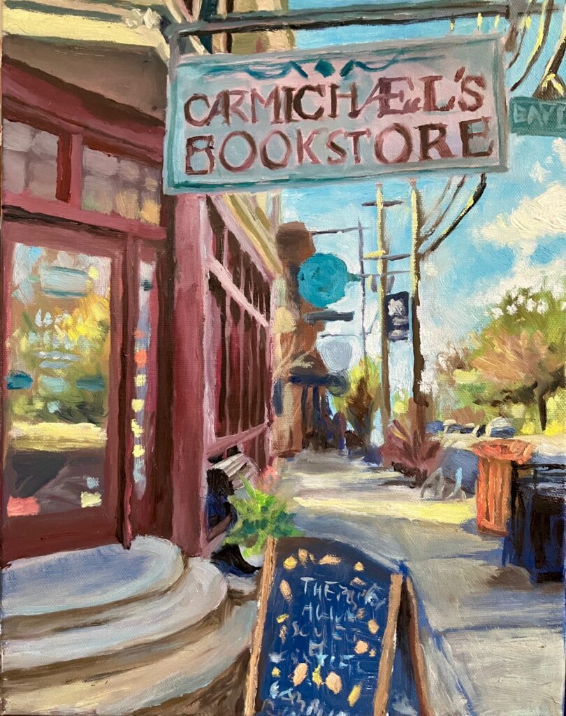 Oil painting of Carmichael's bookstore