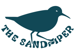 sandpiper stepping on text "the sandpiper" and deforming the letter p