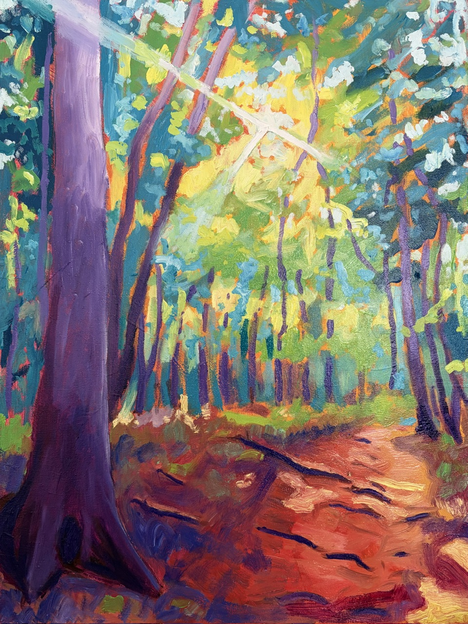 Colorful oil painting of forest