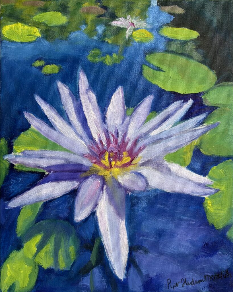 Oil painting of light purple waterlily