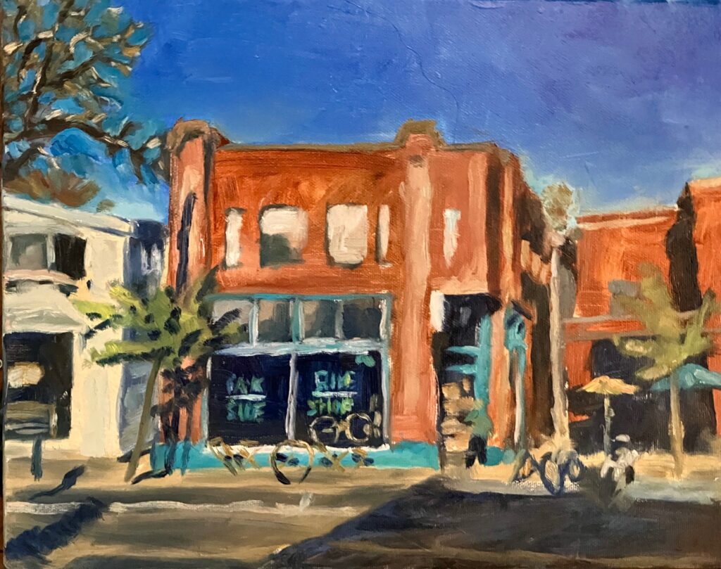 Oil painting of Parkside Bike shop on Bardstown Road