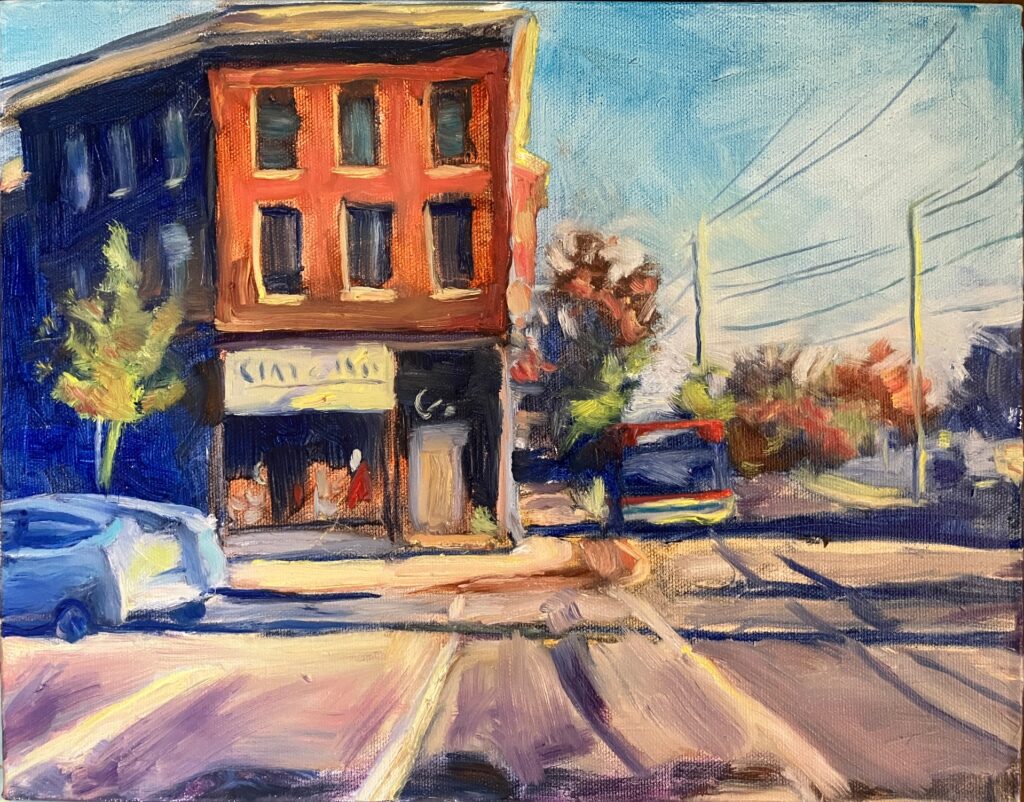 Oil painting of Bardstown Road featuring Clay and Cotton