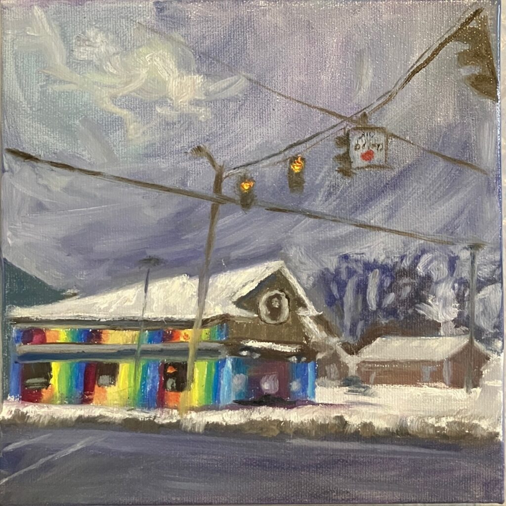 Oil painting of Electric Ladyland in winter