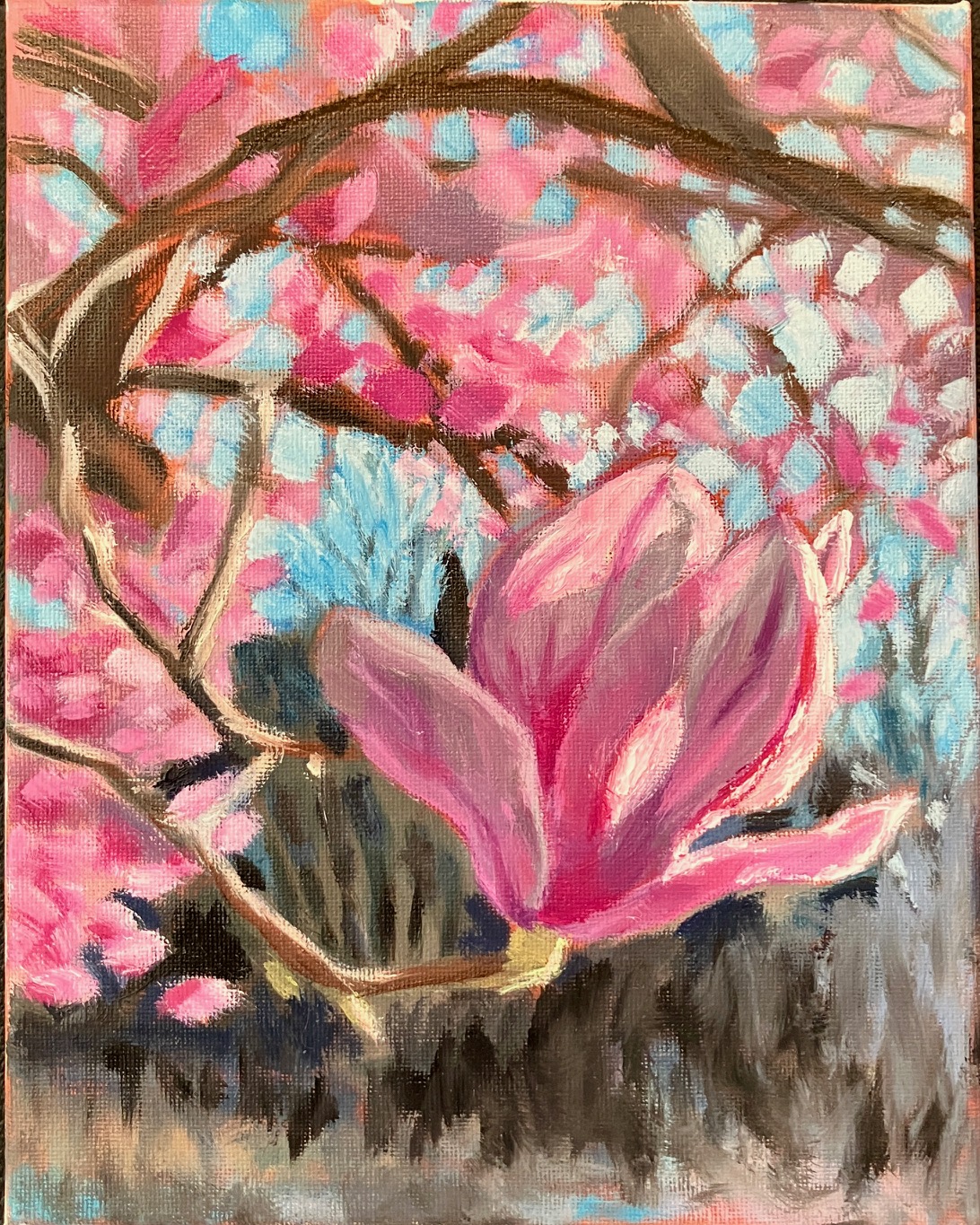 Oil painting of Japanese Magnolia flower in bloom